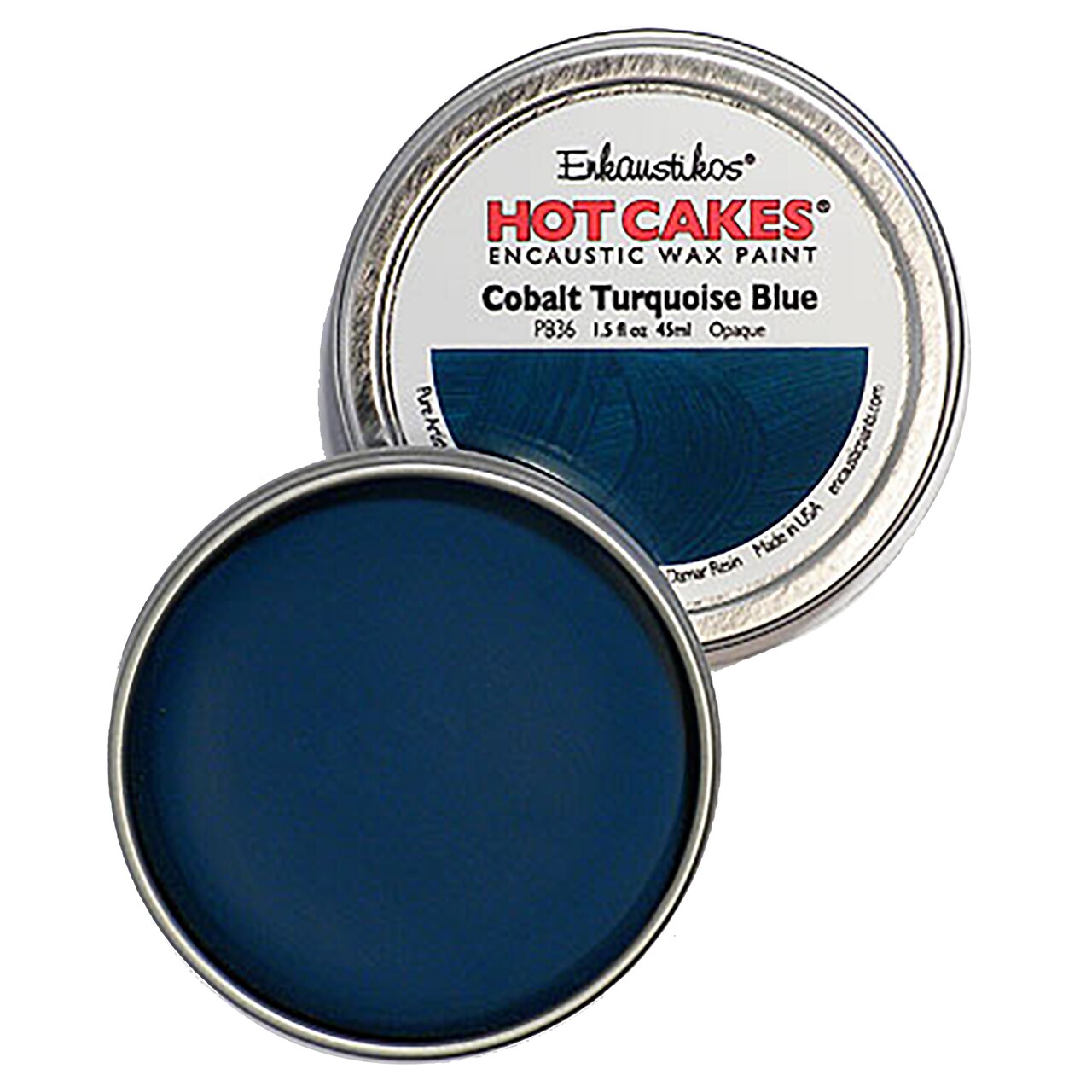 Enkaustikos Hot Cake Encaustic Wax Paint, 1.5 Oz. Tin, Cobalt Turquoise Blue